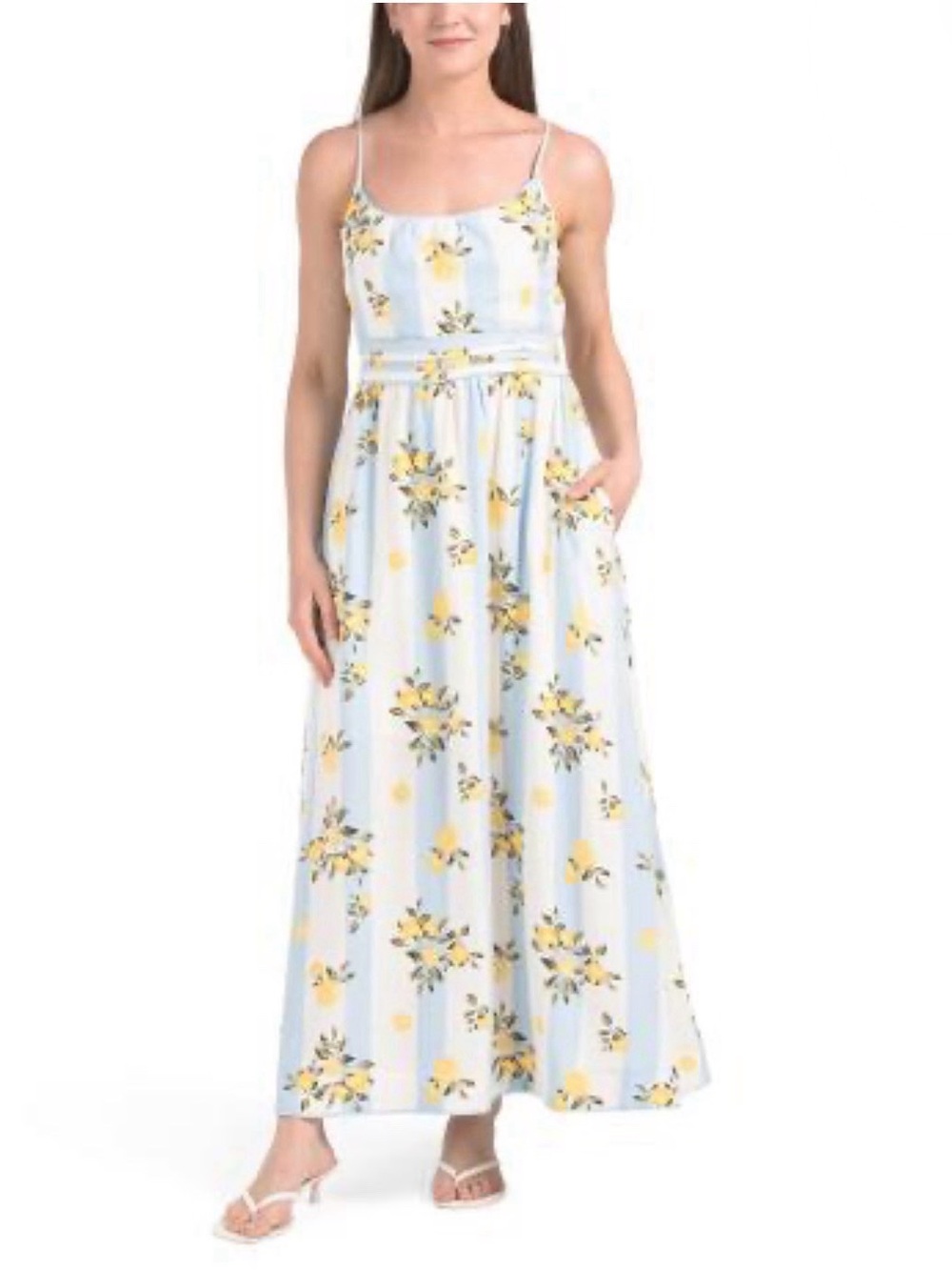 Martha Stewart Collection Lemon Floral Linen Blend Maxi Sundress Size 10 NWT